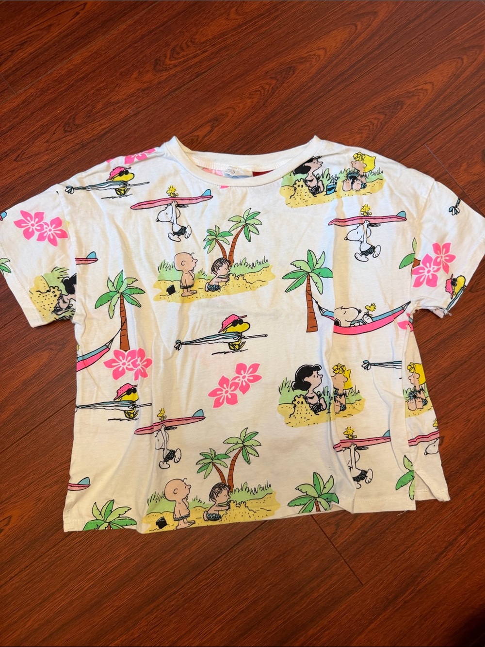 Zara White Kids Tee with Tropical Peanuts Print